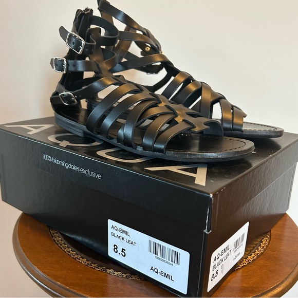 Aqua Strappy Black Gladiator Leather Sandals Sz 8.5 NWOT - Picture 9 of 10